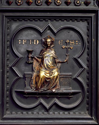 Faith, panel B of the South Doors of the Baptistery of San Giovanni, 1336 by Andrea Pisano